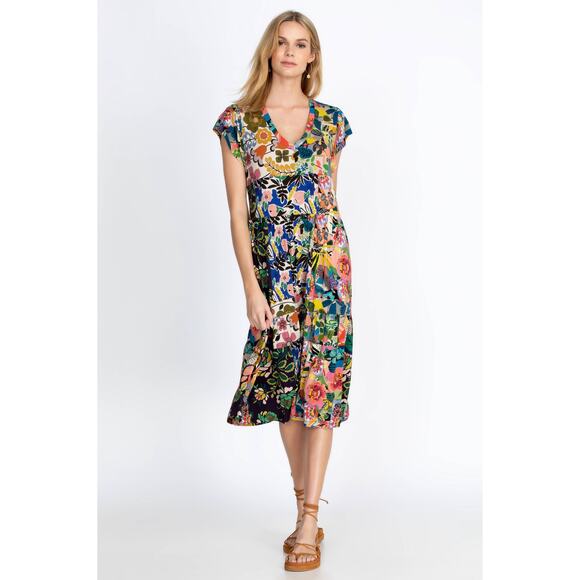 Johnny Was Chelsea Garden Tiered Tea Length Dress Small - Picture 1 of 10